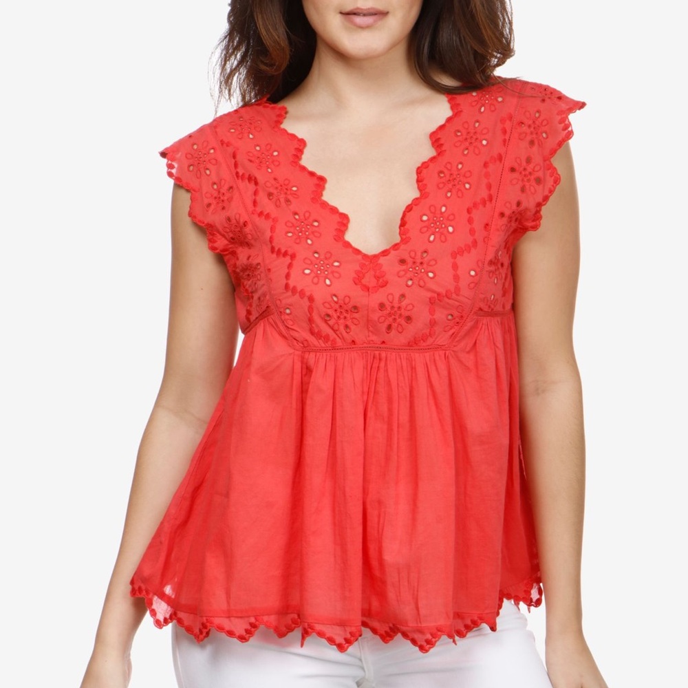 Lucky Brand Eyelet Red Top Medium NWT New